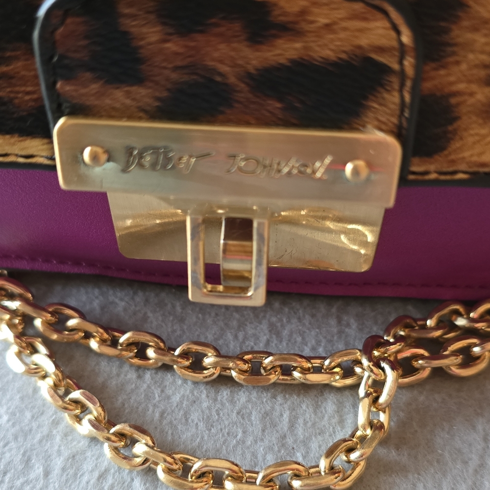 Betsey Johnson Purple, Red & Leopard Crossbody with Gold Chain - Picture 5 of 8